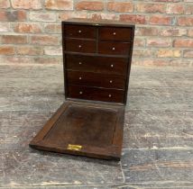 Large wooden seven drawer specimens or collectors cabinet with original key. H 44cm x W 34cm x D x