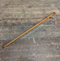 Antique malacca prohibition walking cane, with screw top and shaft concealing two glass flasks