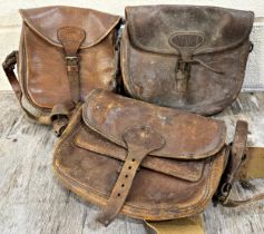 Three good quality antique leather cartridge bags