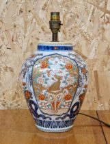 19th century Japanese Imari pattern porcelain vase, of baluster form converted to a lamp, H 31cm