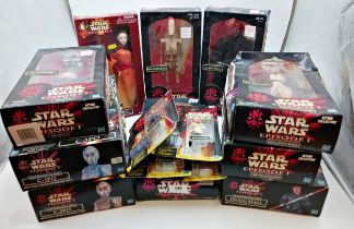 Collection of boxed Star Wars Episode One Hasbro figurines to include Queen Amidala, Battle Droid,