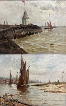 Gustave de Breanski (1859-1899) - Fishing Boats off a Harbour and Fishing Boats off a Sandy Bank,