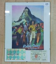 Framed The Rolling Stones Tour Of Europe 76 Tickets To Include Knebworth Fair & Earls Court Arena (