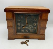 Ingersoll Wooden Cased Art Deco Mantle Clock With Key. Working.