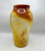 1930s Graystan mottle yellow and brown glass vase, 37cm high