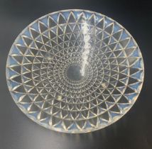 Large Lalique Clear Glass Bowl With Geometric Triangular Design. Signed To Base. D 31cm x H 6cm.