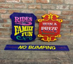 Quantity Of Hand Painted Wooden Fairground Signs. Largest L 115cm.