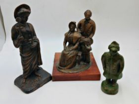 Three mid century bronze sculptures by Arthur Billing, comprising Saint Alban, Sveik and a family