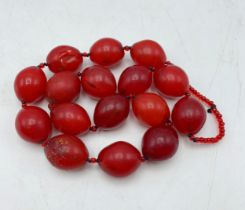 Large Cherry Amber Beaded Necklace.