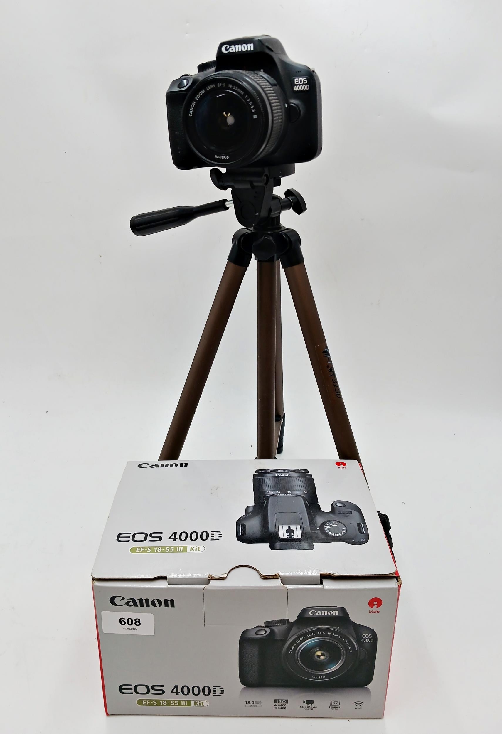 Canon EOS 4000D Camera With Tripod, Box & Instructions.