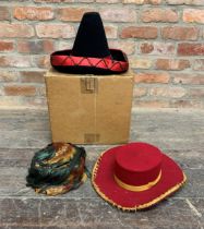 Two Dunne & Co Mexican style hats with a further Pheasant feather Art Deco ladies hat (3)