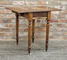 19th century mahogany drop leaf side table, single frieze drawer raised on turned legs with