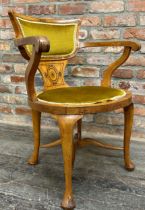 Edwardian Sheraton revival satinwood salon carver chair with typical box wood inlay
