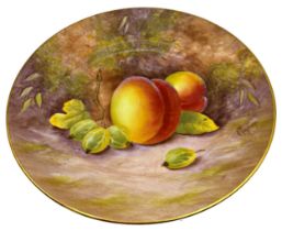 Royal Worcester hand painted porcelain cabinet plate by Leighton Maybury, fruits in a grotto