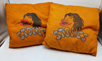 Vintage Rolling Stones Orange Cushions With Mick Jagger Design (2)
