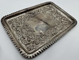 Edwardian silver repousse tray, maker Joseph Jennens & Co, Birmingham 1902, 9.5 x 27cm, 7ox approx