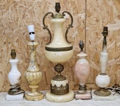 Five various alabaster table lamps, the largest 58cm high (5)