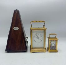 Two Vintage Brass Carriage Clocks With Wooden Maelzel Paquet Metronome (3)