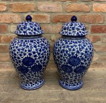Larges pair of Chinese blue and white porcelain baluster lidded temple jars, 48cm high