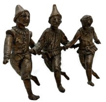 Good mid 20th century bronze character group of three perform clowns or Pierrots, unsigned, 19cm