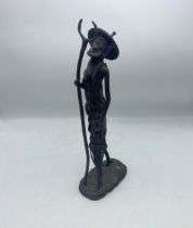 Antique Benin style bronze figure of a farmer, H 39.5cm