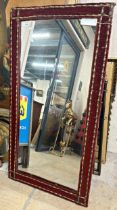 19th century French velvet framed mirror with applied copper bands, 127 x 66cm