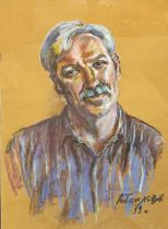20th century Russian school - bust portrait of moustached man, indistinctly signed, pastel, 62 x