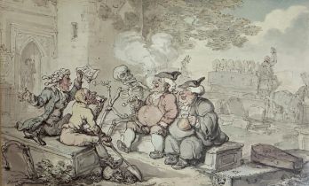 Thomas Rowlandson (1756-1827) - 'The Churchyard Debate', The Leger Galleries Ltd label verso, '