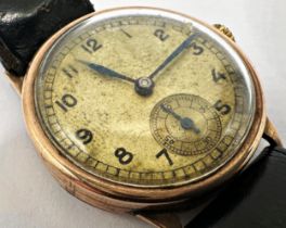 Vintage gents 9ct dress watch, 28mm case, champagne tropical dial with subsidiary second dial, on