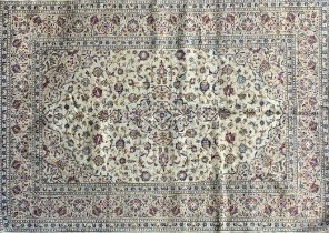 Exceptional Persian Kashan carpet, scrolled foliage on cream ground, 300 x 200cm
