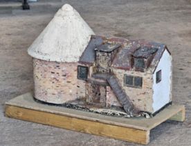 Large reconstituted stone Kent Oast House model, from a Sussex model village L 104cm x W 48cm x H