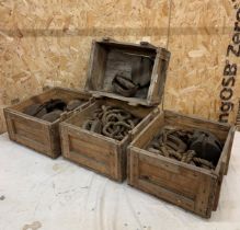 Collection Of Industrial Rope & Pulleys Held In Vintage Wooden Crates.