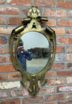 19th century gilt metal eccentric wall mirror with shell and scroll decoration with original mercury