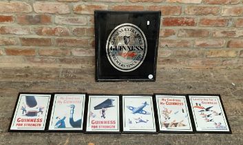 Guinness pub mirror, with set of six framed Guinness prints, six framed Arthur Sarnoff pub prints