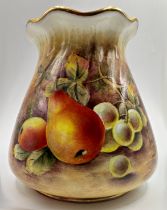 Royal Worcester hand painted porcelain posy vase by P M Platt, fruits in a grotto setting, gilt