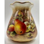 Royal Worcester hand painted porcelain posy vase by P M Platt, fruits in a grotto setting, gilt