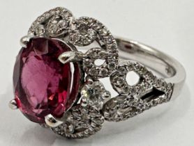 18ct white gold Pink Tourmaline and diamond cocktail ring, 2ct stone, size M, 7g