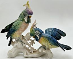 Karl Ens porcelain character group of Cockatoos, 27cm high