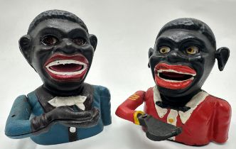 Cast Iron Negro Novelty Money Boxes To Include Blue & Red Example (2)