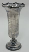 1930s silver trumpet vase trophy, 'Caterham Golf Club, Captains Trophy 1939-40', maker Walker &