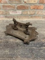 Victorian Coalbrookdale cast iron boot scraper, kite lozenge to base, H 20cm x L 42xm