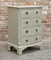 Painted serpentine chest of four drawers, H 76cm x W 38cm x D 51cm