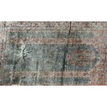 Good Persian Kashmir silk rug or large prayer mat, with intricate floral design on a sage green