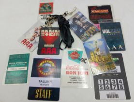 Collection of various laminate passes including 1 Rammstein venue pass (Russia?) with 3 Rammstein