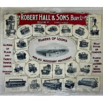 Advertising - Robert Hall & sons, Bury Ltd, early colour poster with various textile loom manufactur