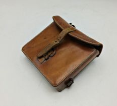 Good quality leather huntsman sporting lunchbox case containing a James Dixon and Son silver