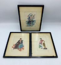 19th Century Chinese Watercolour Paintings On Rice Paper. 23cm x 18cm (3)