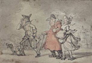 Thomas Rowlandson (1756-1827) - Satirical study of man wife with servant and dog, signed,