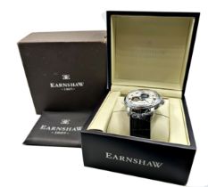 As new Earnshaw gents wristwatch, 42mm case, part skeleton dial, box, tags and papers