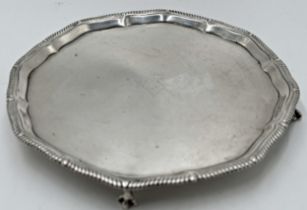 Victorian silver waiter, gadrooned rim, claw and ball feet, 20cm diameter, 10oz approx